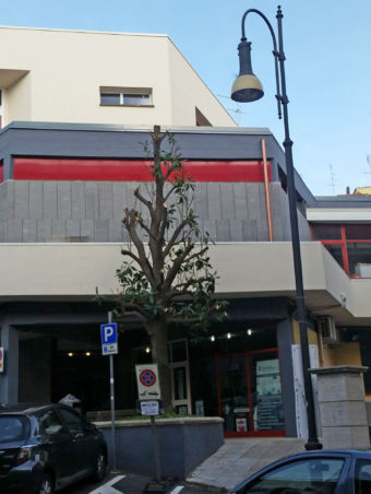 Il volume esagono della sala per le conferenze scavato da un vano finestrato orientato verso il Circeo